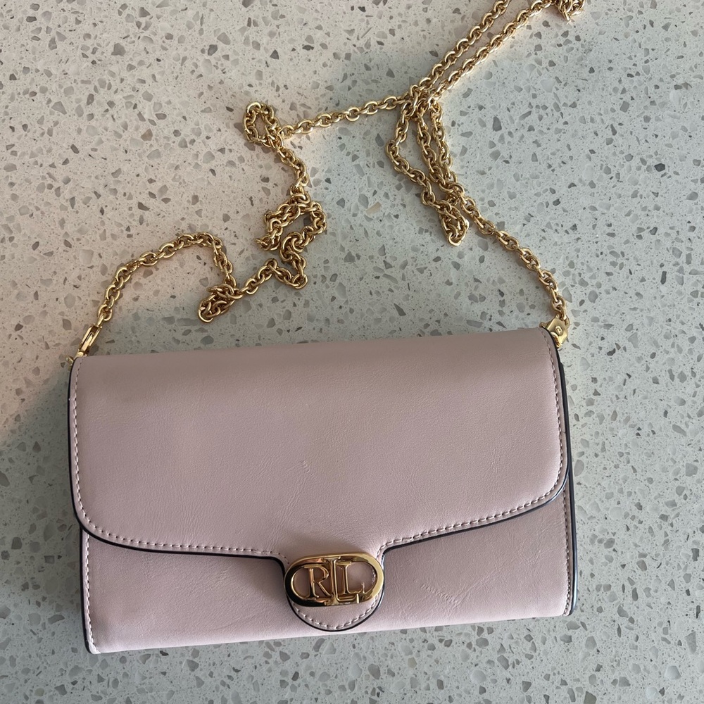 Ralph Lauren Pastel Pink Leather Chain-strap Crossbody